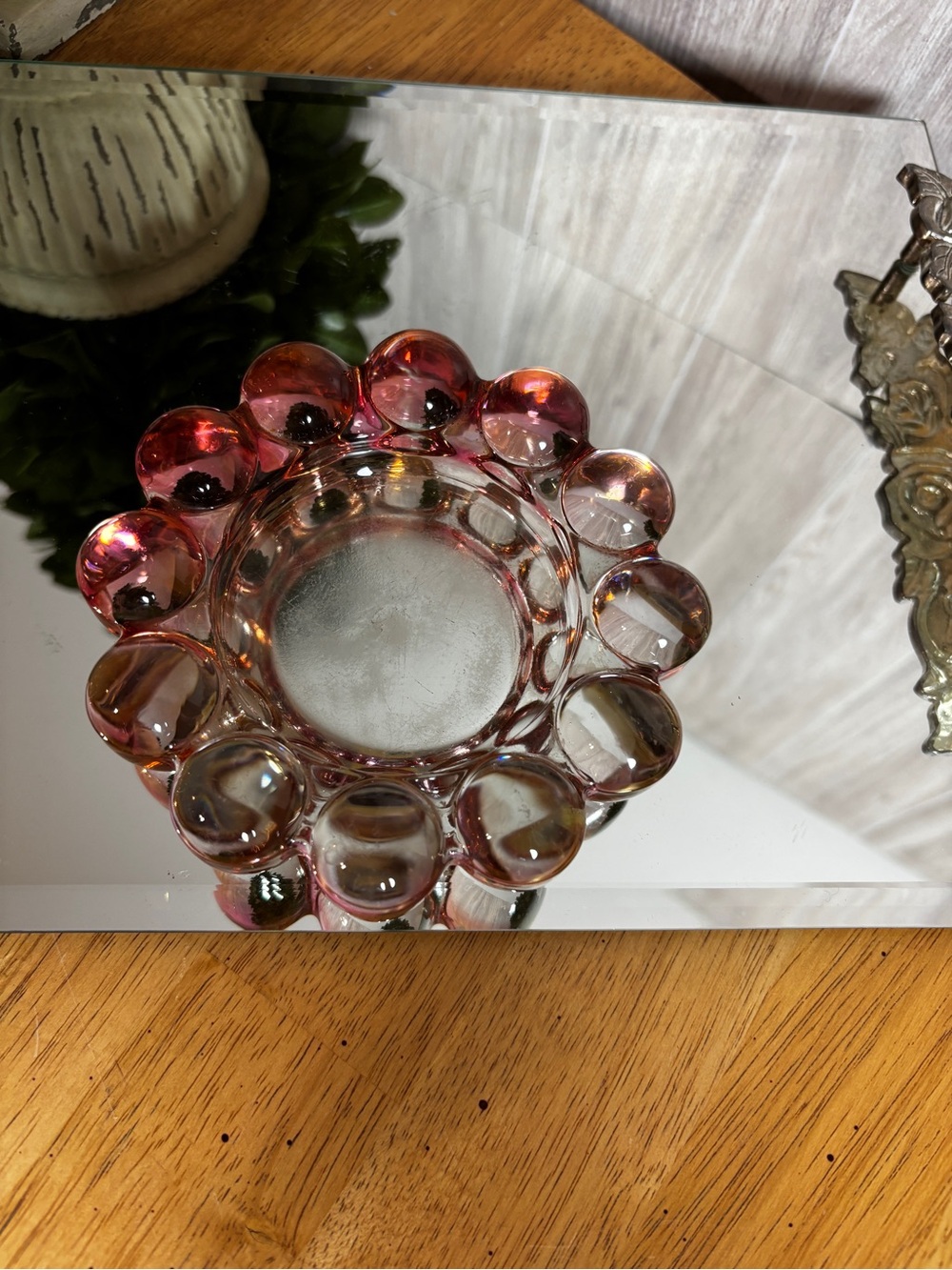 Vintage Pink Bubble Glass Candle Holder Scandinavian Style Art Glass Mid-Century - Picture 3 of 5